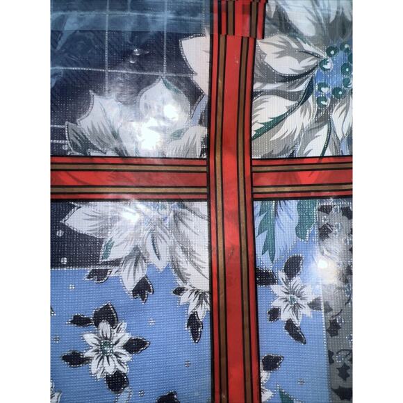 Sultan's Christmas Blue Floral VINYL Table Cloth 52" x 70", 4-6 Seat, Rectangle - Picture 8 of 10